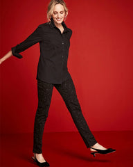 Chico's Stone Embellished Girlfriend Slim Ankle Jeans BLACK