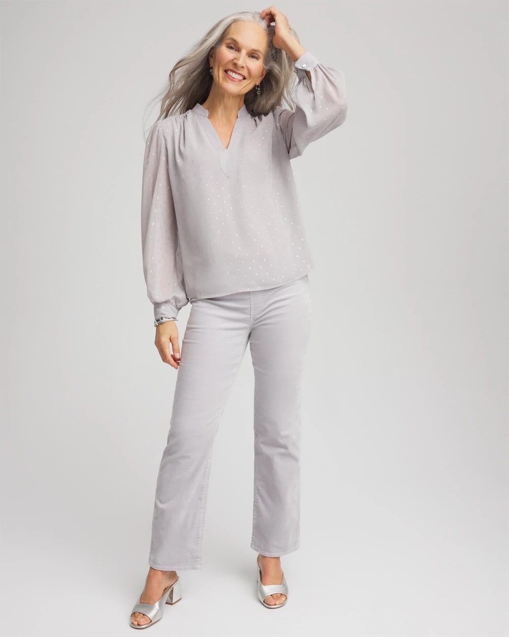 Chico's Velveteen Pull-On Flared Jeans DOVE GRAY