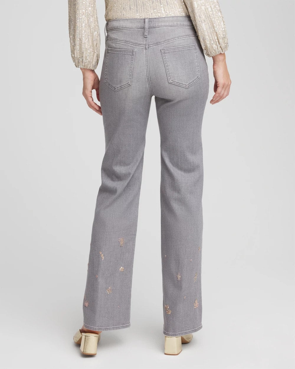 Chico's Rose Gold Embellished Girlfriend Flared Jeans LE HAVRE WASH