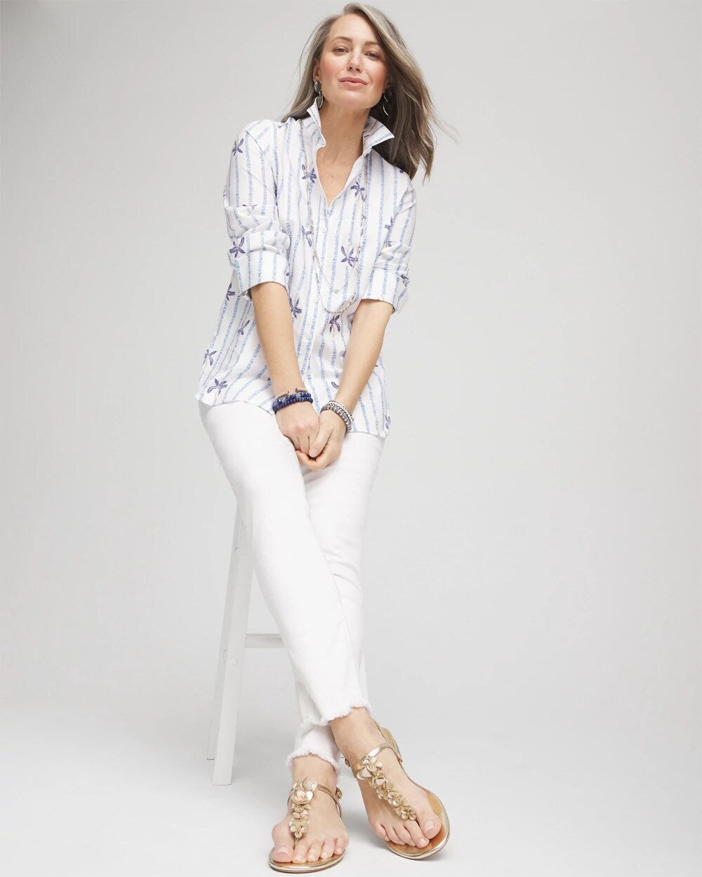Chico's No-Stain Girlfriend Frayed Ankle Jeans ALABASTER