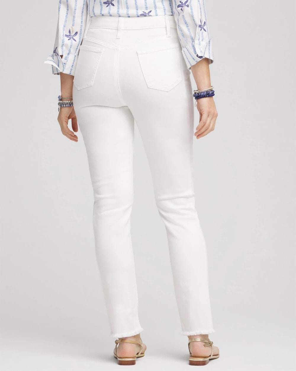 Chico's No-Stain Girlfriend Frayed Ankle Jeans ALABASTER