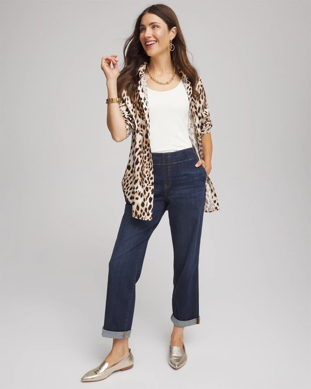 Chico's Pull-On Boyfriend Cropped Jeans BRIDGE STREET INDIGO