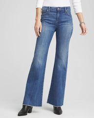 Chico's Girlfriend Frayed Flared Jeans JESSAMINE INDIGO