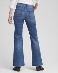 Chico's Girlfriend Frayed Flared Jeans JESSAMINE INDIGO