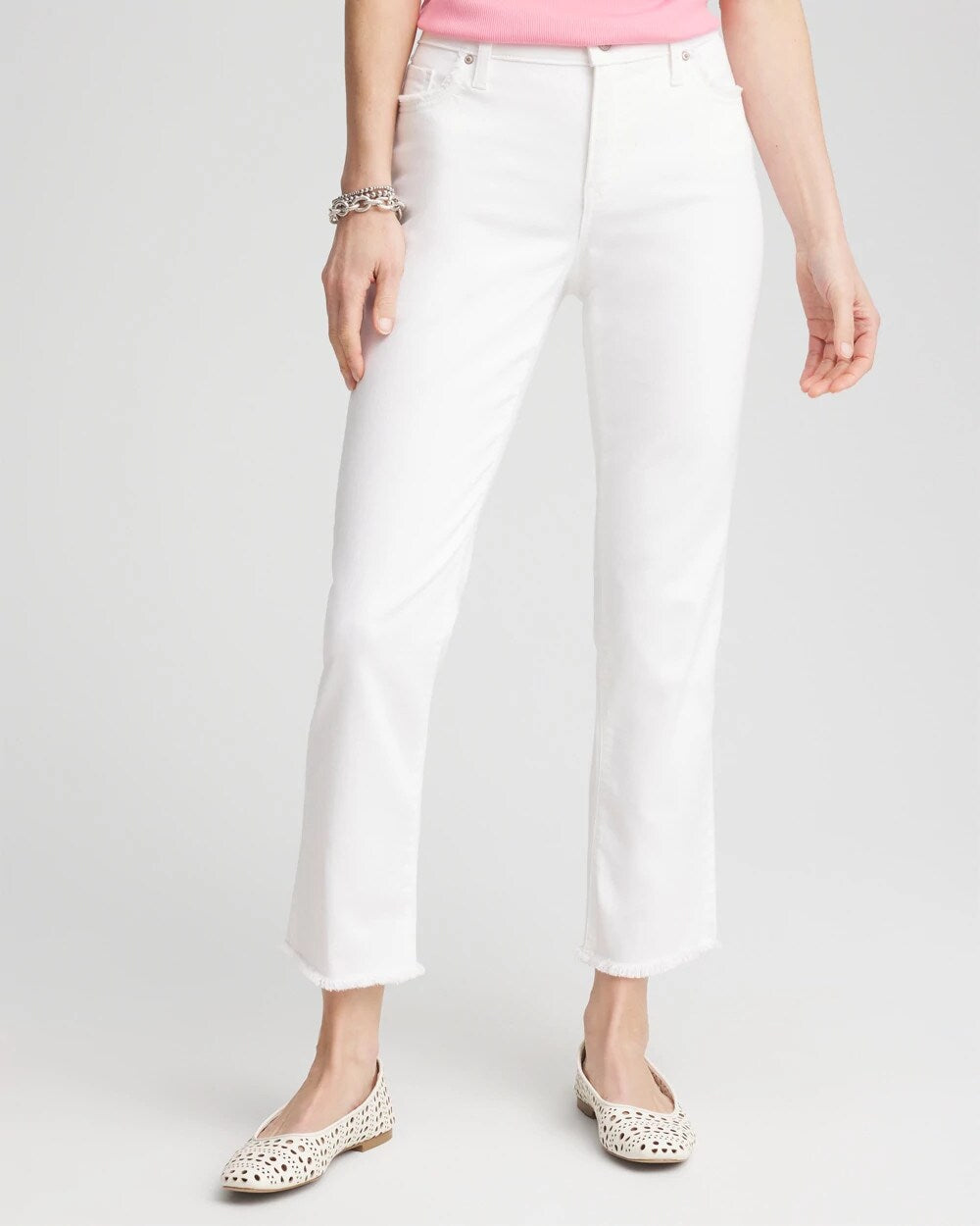 Chico's Girlfriend Frayed Cropped No Stain Jeans ALABASTER