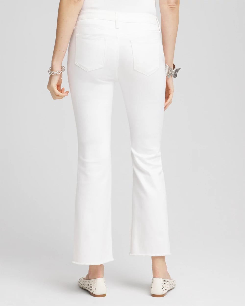Chico's No-Stain Girlfriend Frayed Flared Jeans ALABASTER