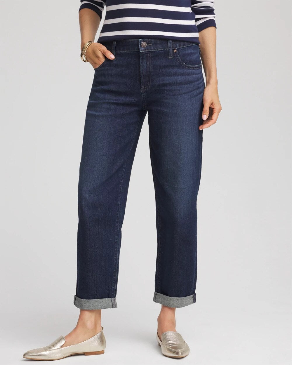 Chico's Cropped Boyfriend Jeans ARIEL SEA INDIGO