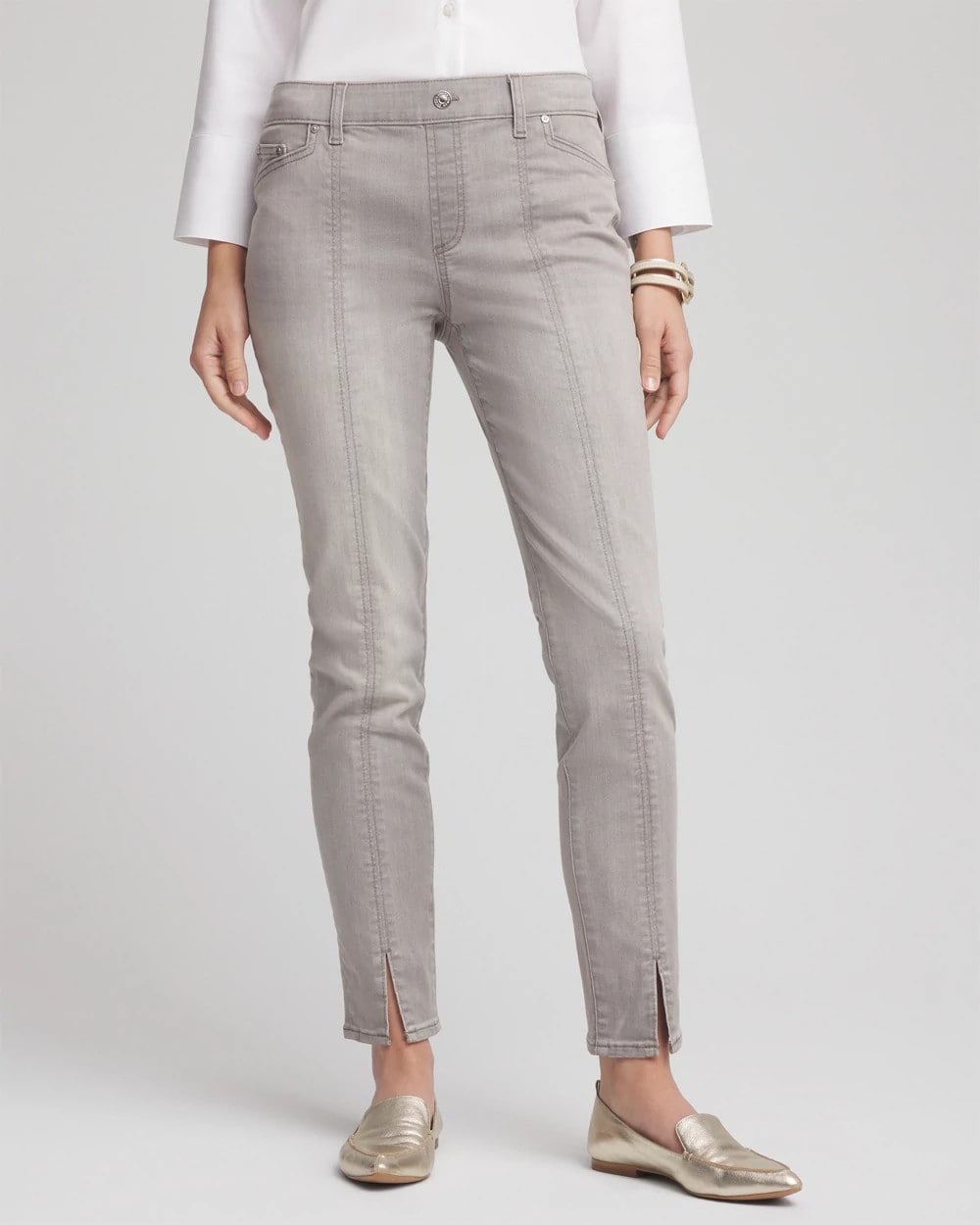Chico's Silver Pull-On Slim Ankle Jeggings SILVER BIRCH WASH