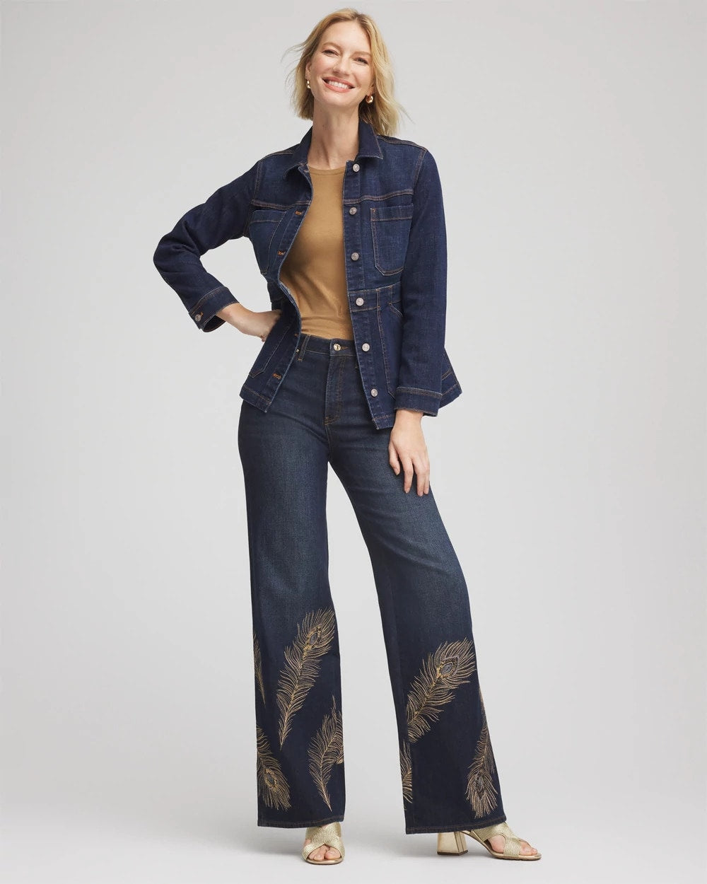 Chico's Embellished High-Rise Wide-Leg Jeans MARCONI INDIGO