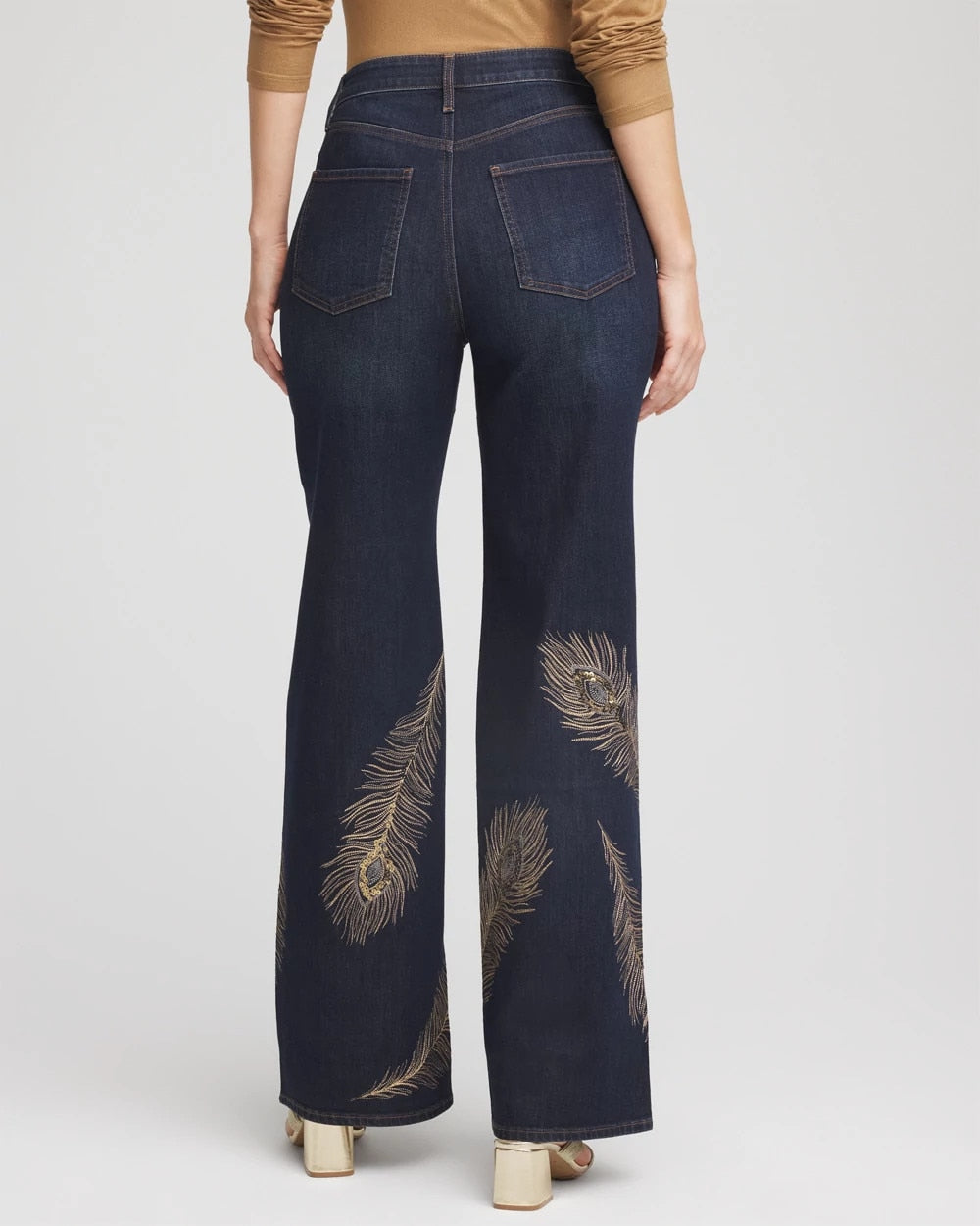 Chico's Embellished High-Rise Wide-Leg Jeans MARCONI INDIGO