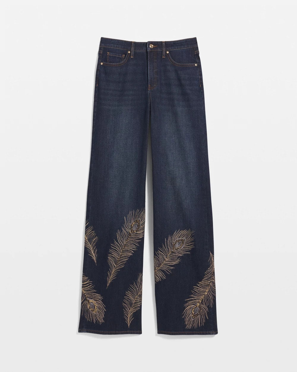 Chico's Embellished High-Rise Wide-Leg Jeans MARCONI INDIGO
