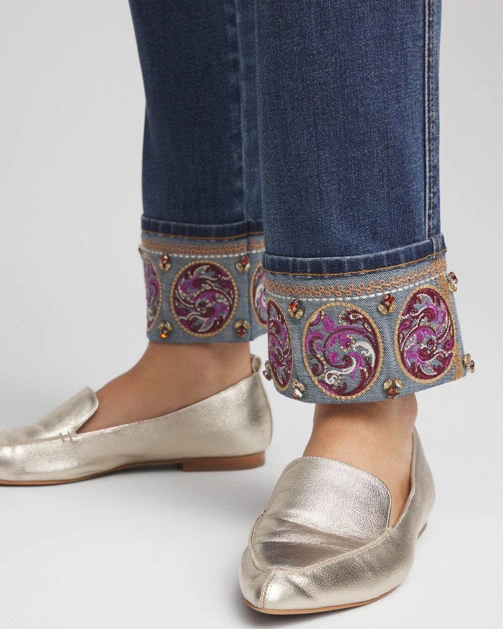 Chico's Embellished Pull-On Slim Ankle Jeggings BUTTERCUP INDIGO