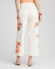 Chico's Floral High-Rise Wide-Leg Cropped Jeans SEA SALT