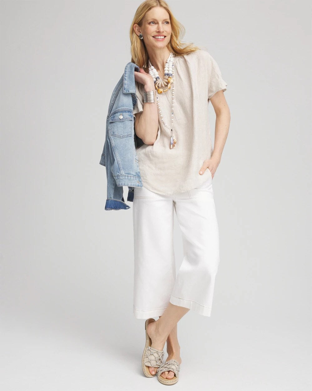 Chico's No Stain Pull-On Wide Capri Jeans ALABASTER