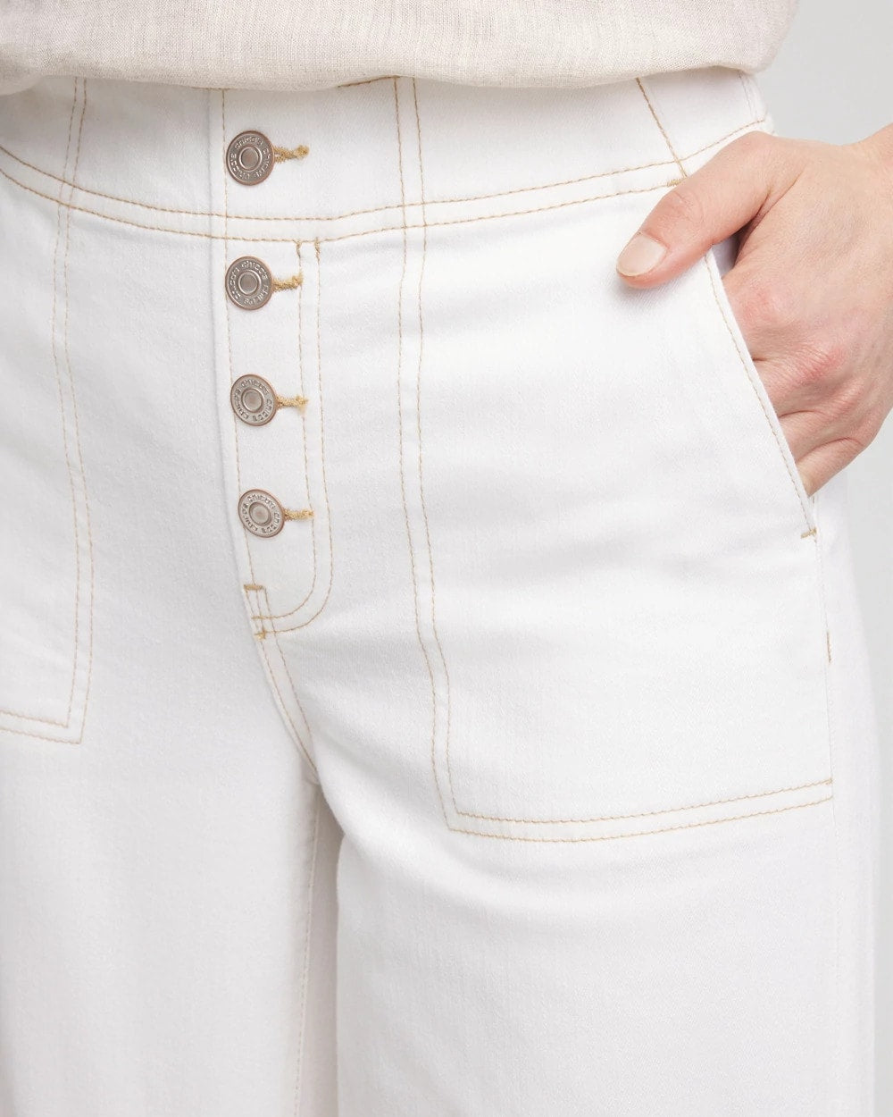 Chico's No Stain Pull-On Wide Capri Jeans ALABASTER