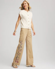 Chico's Embroidered High-Rise Wide-Leg Jeans CAFE AROMA