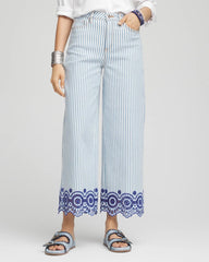 Chico's Eyelet High-Rise Wide Cropped Jeans BLUE