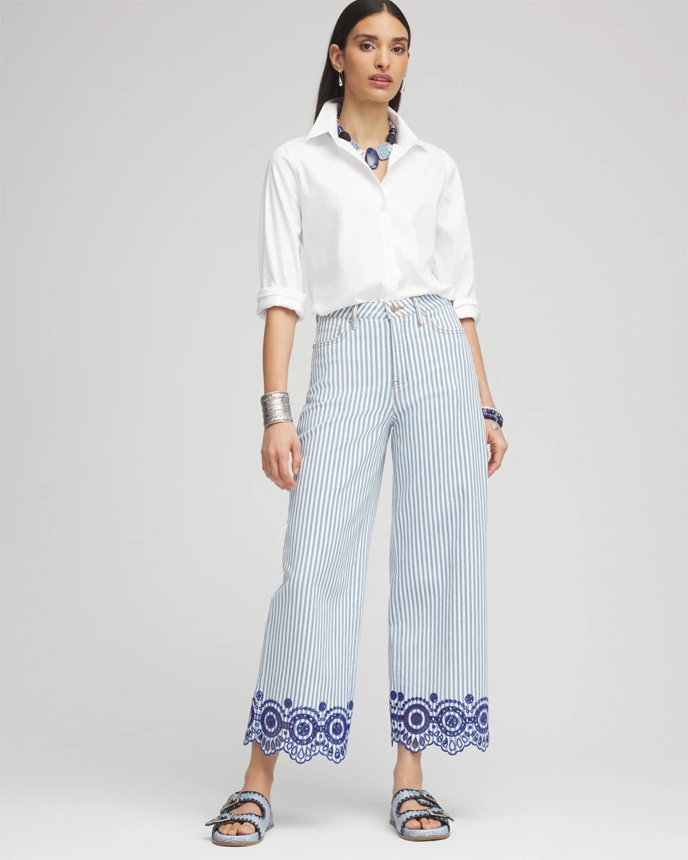 Chico's Eyelet High-Rise Wide Cropped Jeans BLUE