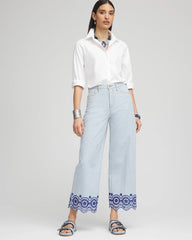 Chico's Eyelet High-Rise Wide Cropped Jeans BLUE