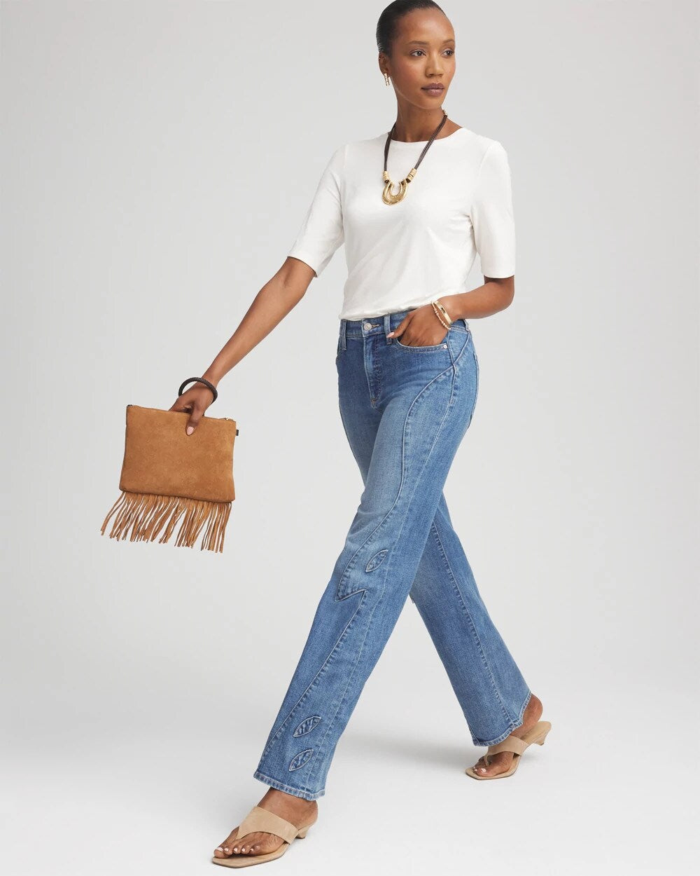 Chico's Appliqué High-Rise Wide-Leg Jeans AVENIDA INDIGO