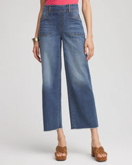 Chico's Pull-On Cropped Wide-Leg Frayed Jeans PERSIMMON INDIGO