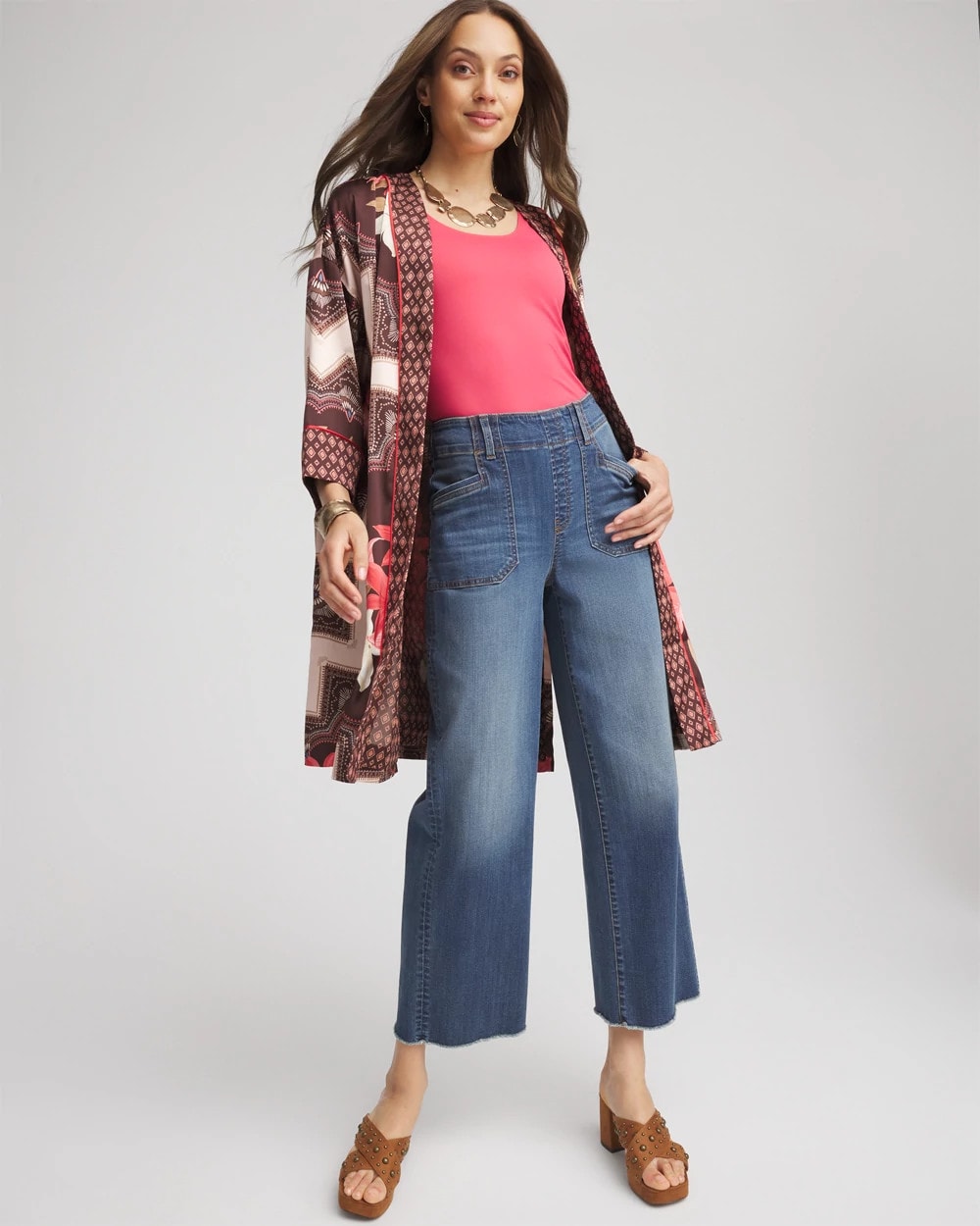Chico's Pull-On Cropped Wide-Leg Frayed Jeans PERSIMMON INDIGO