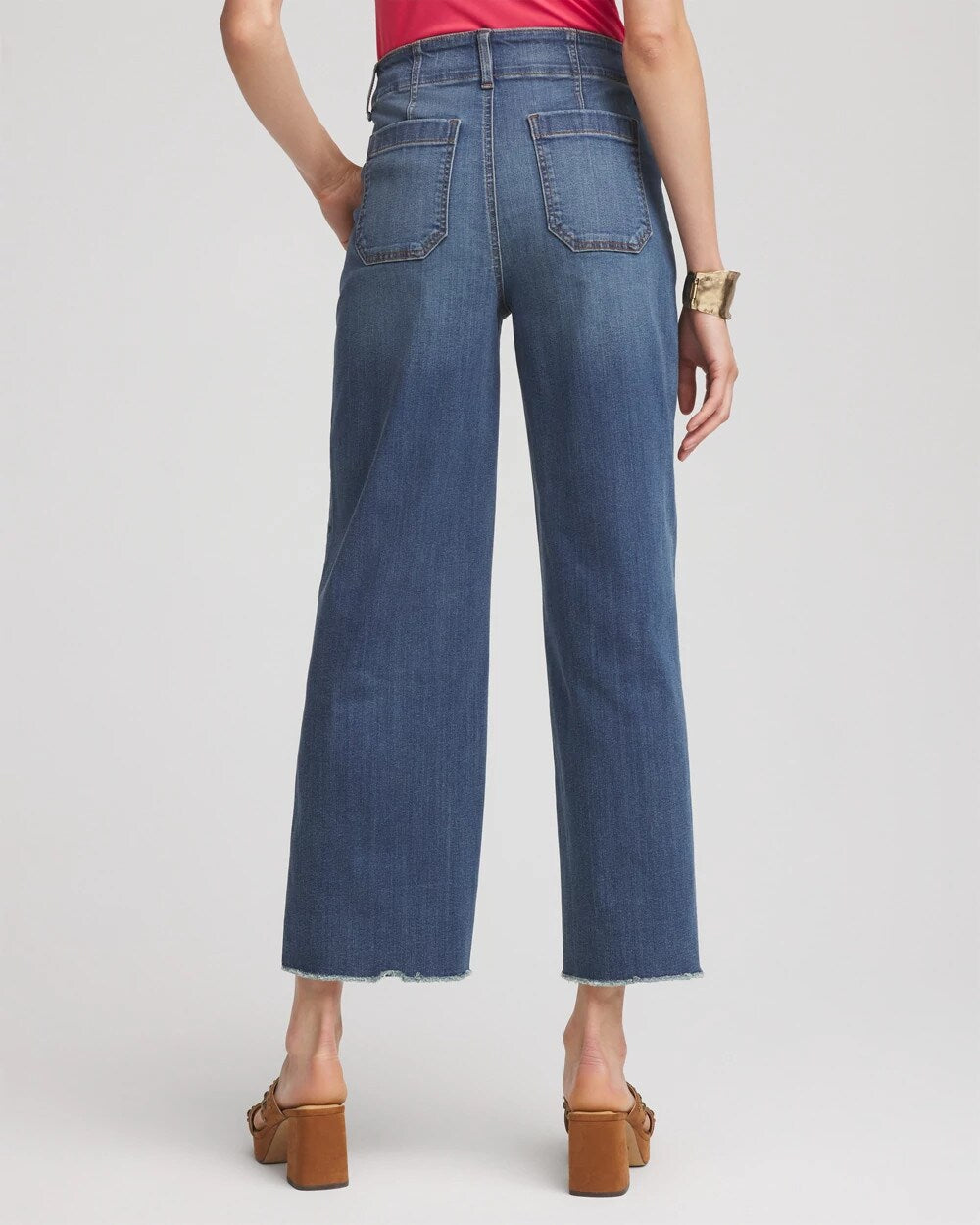 Chico's Pull-On Cropped Wide-Leg Frayed Jeans PERSIMMON INDIGO