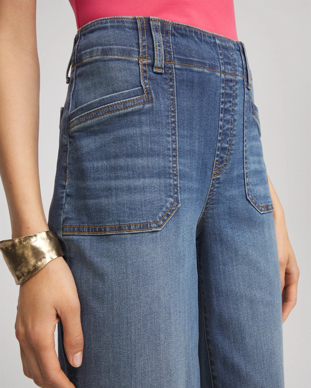 Chico's Pull-On Cropped Wide-Leg Frayed Jeans PERSIMMON INDIGO