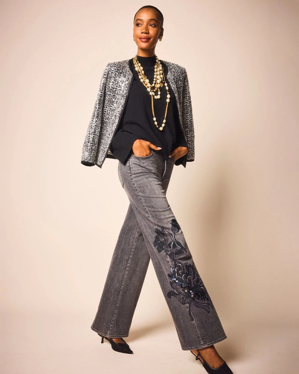 Chico's Printed High-Rise Wide-Leg Jean WICKLOW WASH