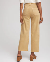 Chico's Neutral Pull-On Cropped Wide-Leg Frayed Jeans CAFE AROMA