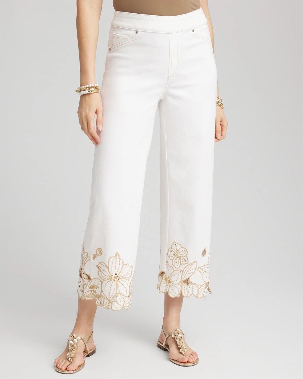 Chico's Pull-On Embellished Cropped Jeans ALABASTER