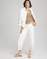 Chico's Pull-On Embellished Cropped Jeans ALABASTER
