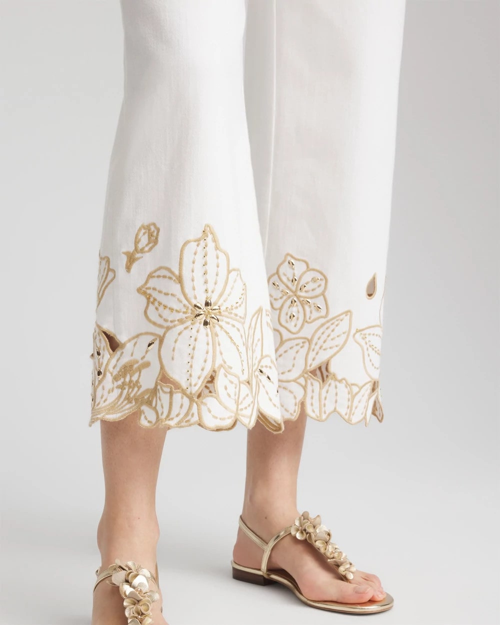 Chico's Pull-On Embellished Cropped Jeans ALABASTER