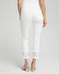 Chico's No Stain Embellished Pull-on Cropped Jeans ALABASTER