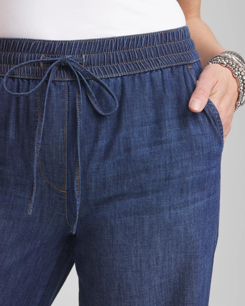 Chico's Lightweight Drawstring Ankle Jeans SOLANA INDIGO