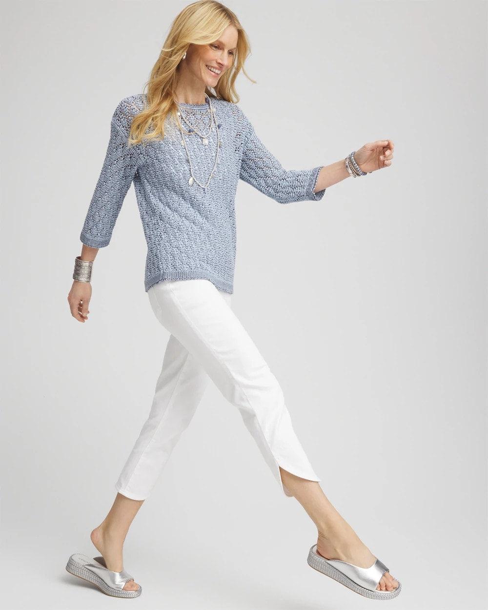 Chico's No Stain Pull-On Dolphin-Hem Capri Jeans ALABASTER