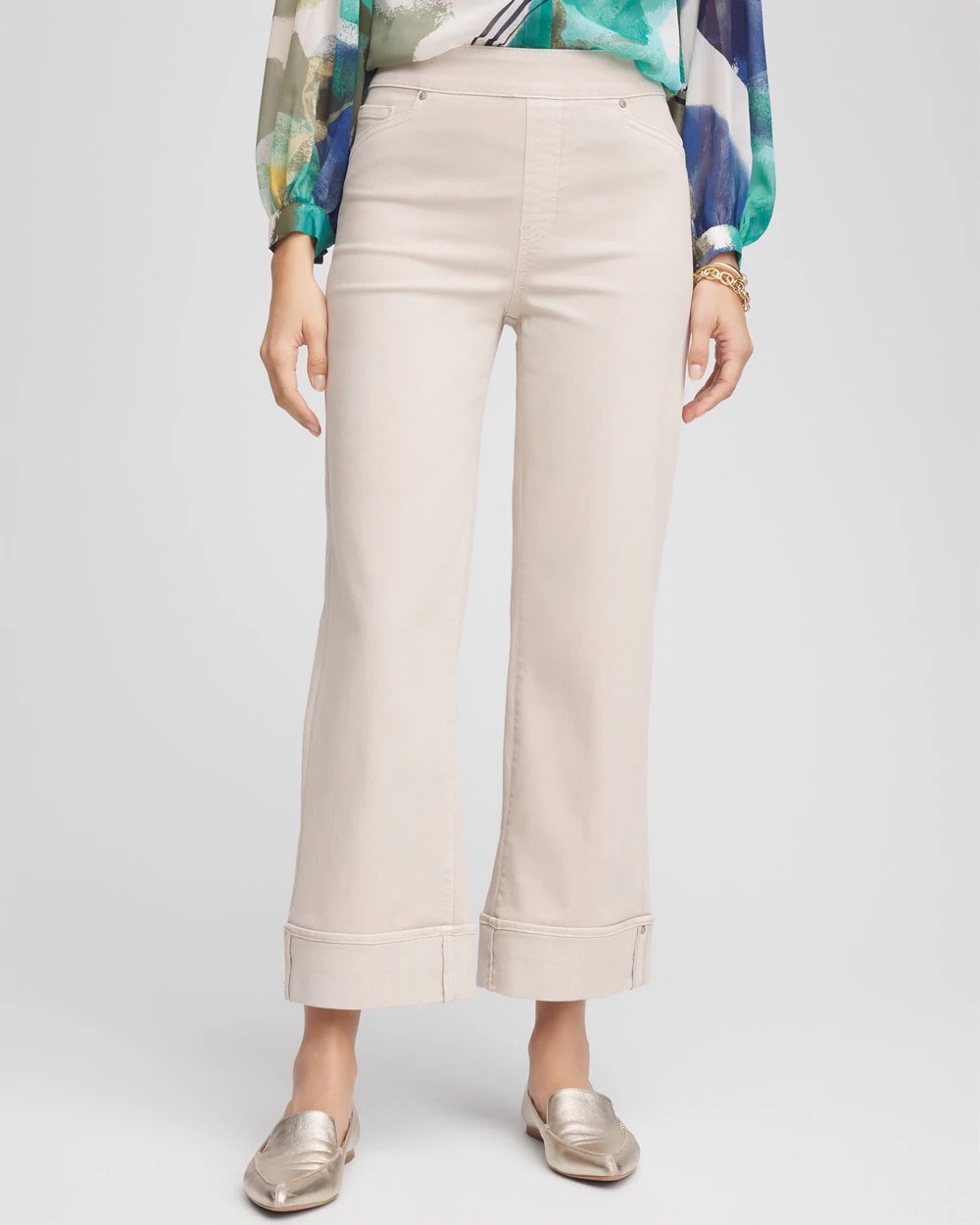Chico's Pull-On Wide Leg Cuffed Jeans SMOKEY TAUPE