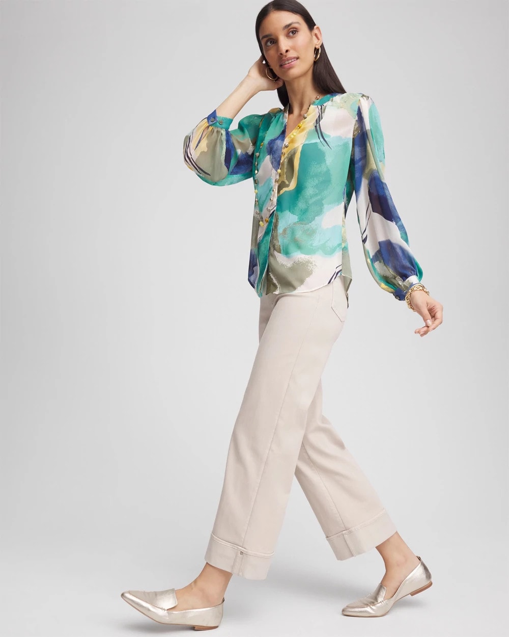 Chico's Pull-On Wide Leg Cuffed Jeans SMOKEY TAUPE