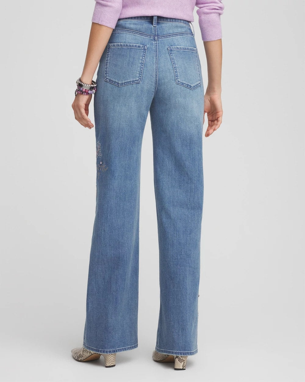 Chico's Embellished High Rise Wide Leg Jeans MEERA INDIGO