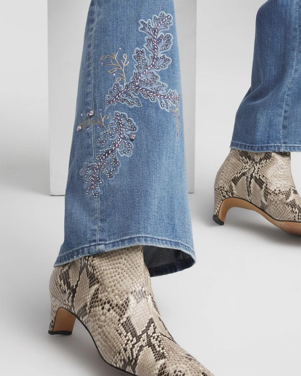 Chico's Embellished High Rise Wide Leg Jeans MEERA INDIGO
