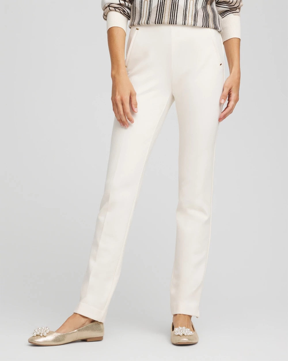 Chico's Juliet Slim Trim Detail Pants ENGLISH CREAM