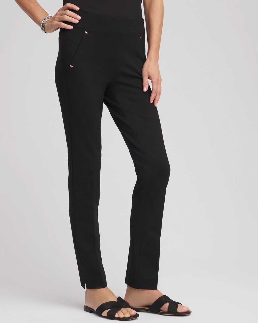 Chico's Juliet Slim Trim Detail Ankle Pants BLACK