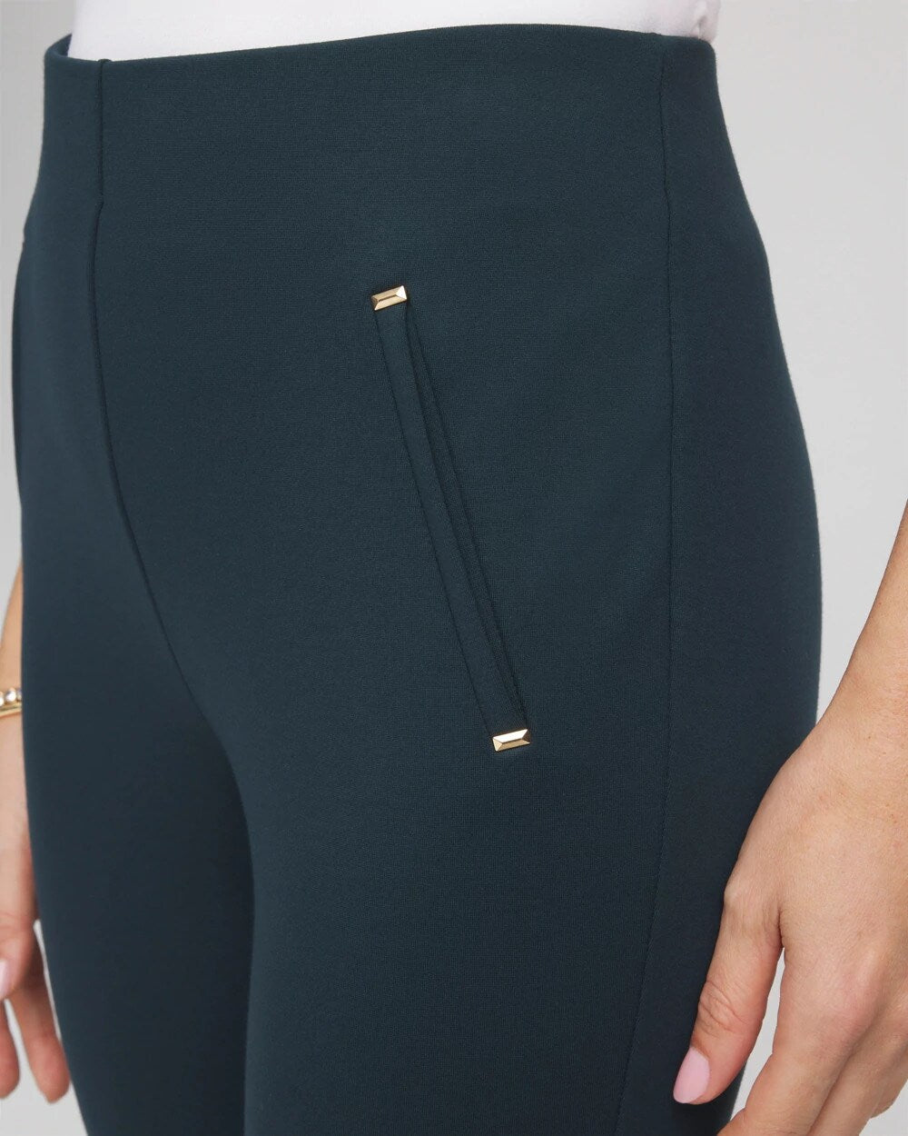 Chico's Juliet Slim Trim Detail Ankle Pants TEAL SHADOW
