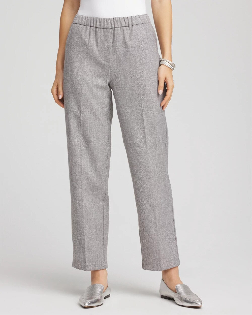 Chico's Shimmer Straight Tapered Ankle Pants SILVER