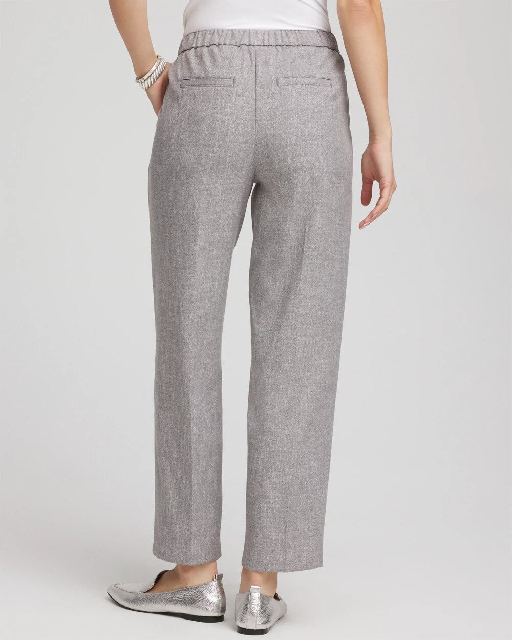 Chico's Shimmer Straight Tapered Ankle Pants SILVER