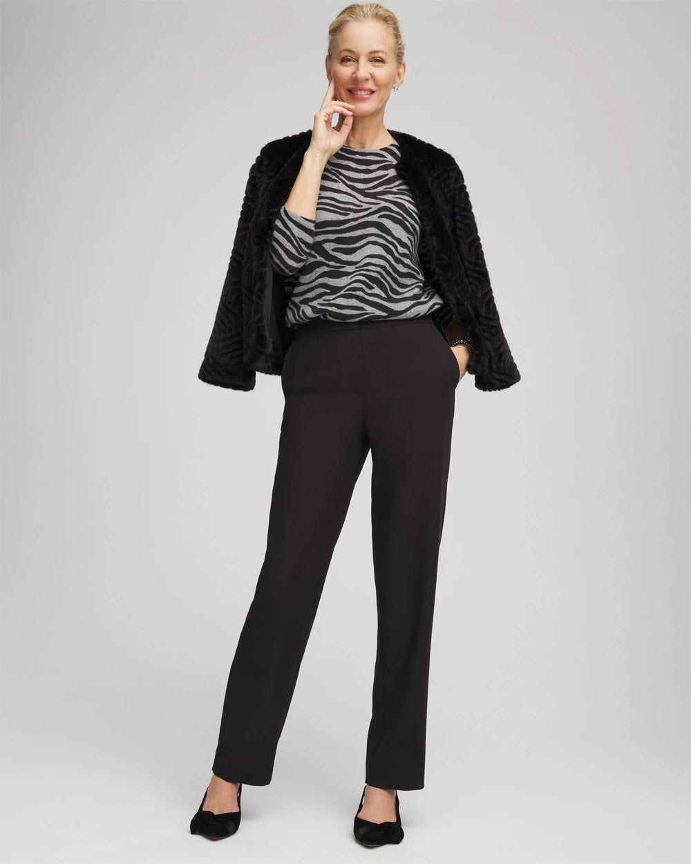 Chico's Textured Straight Tapered Ankle Pants BLACK