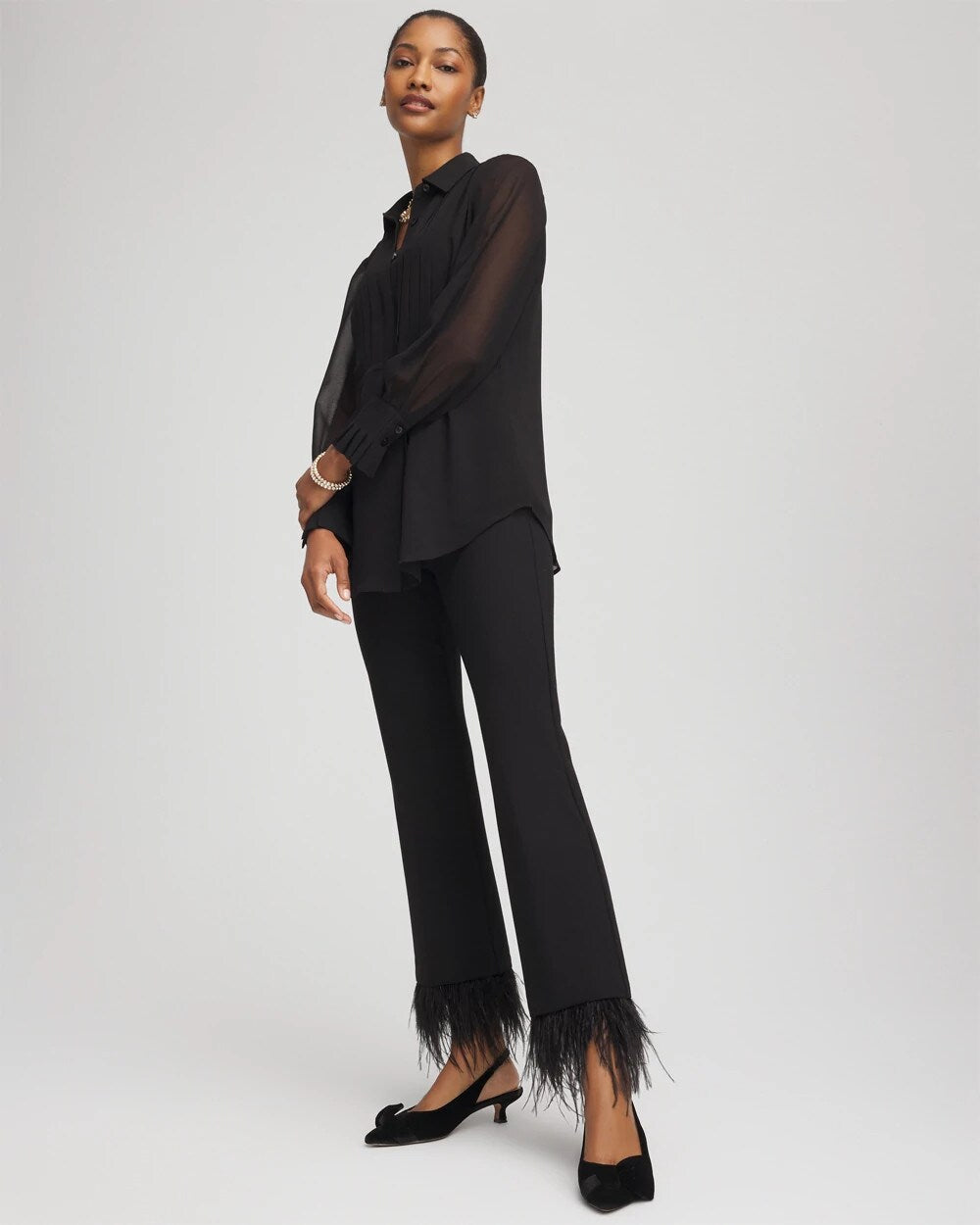 Chico's Juliet Feathered Flared Cropped Pants BLACK