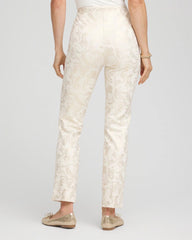 Chico's Juliet Golden Foiled Slim Ankle Pants ENGLISH CREAM