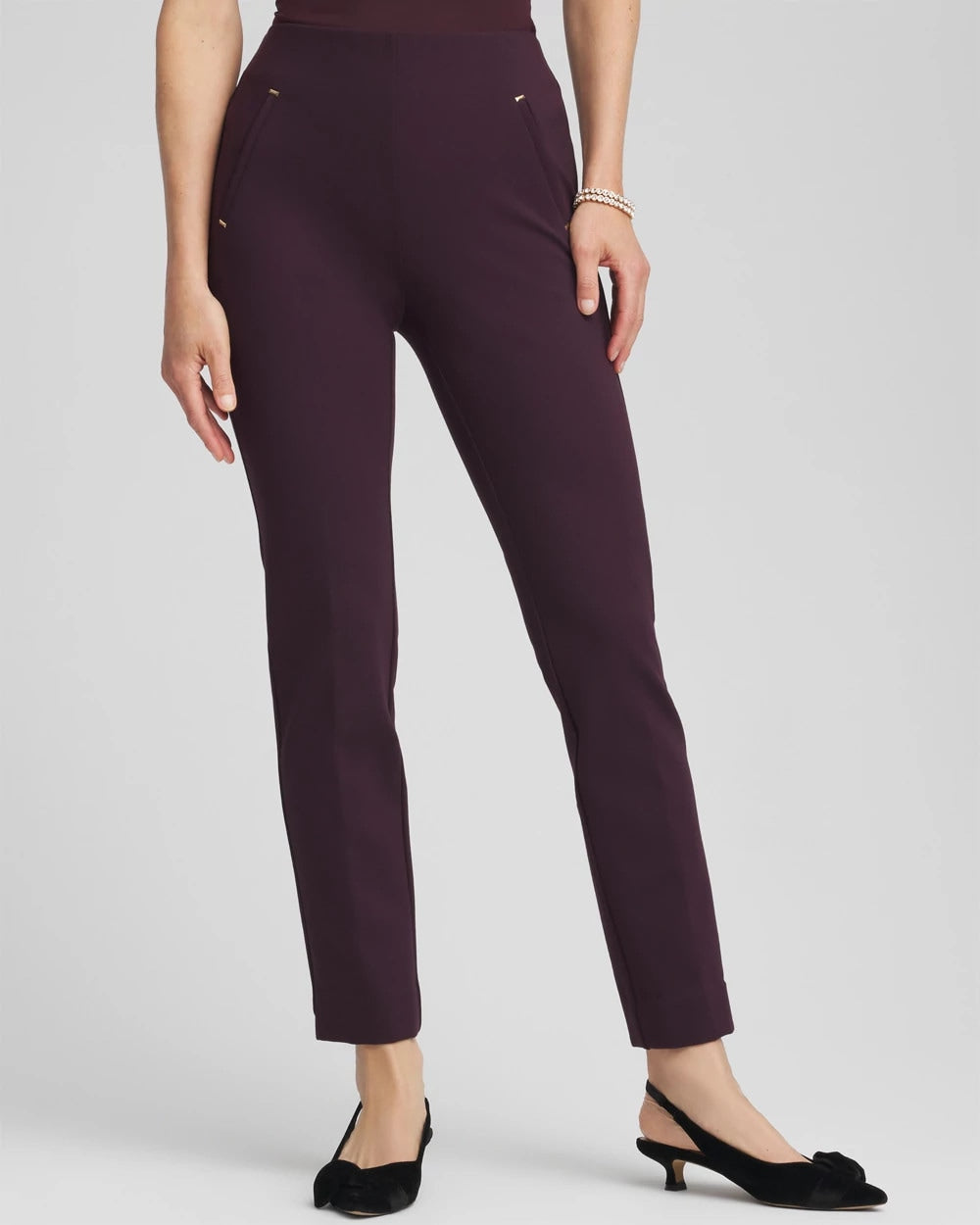 Chico's Juliet Slim Trim Detail Ankle Pants NIGHT BLOOM