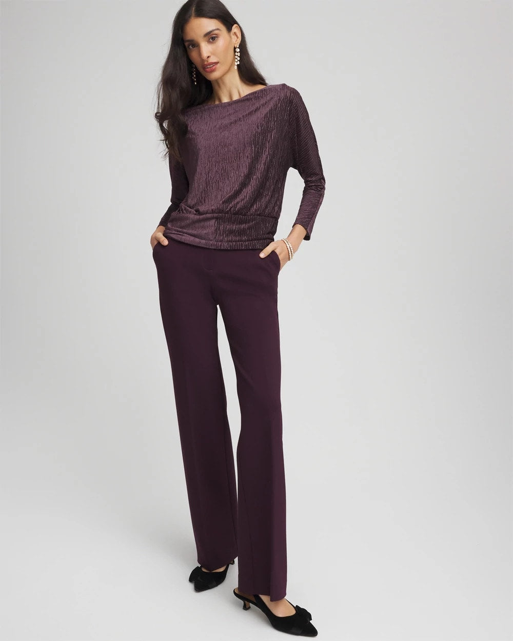 Chico's Emme Wide-Leg Trouser Ponte Pants NIGHT BLOOM